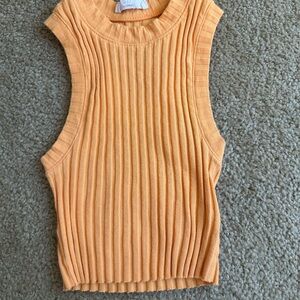 Sleeveless Rib Knit Top - Peach Orange